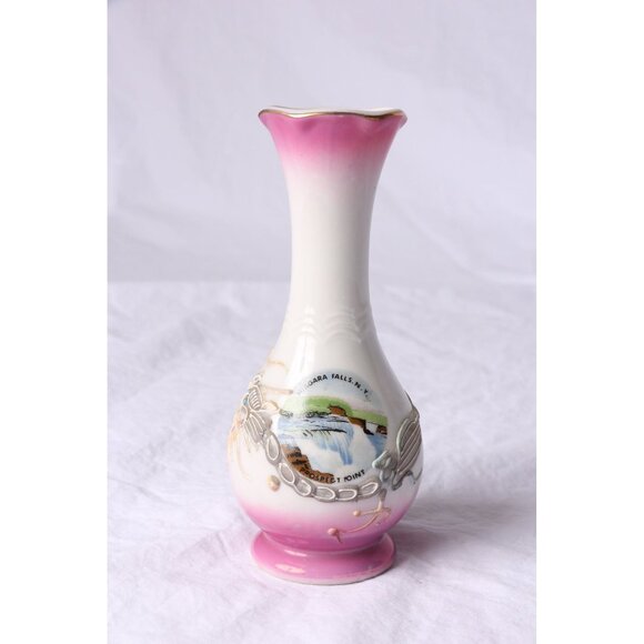 Vintage Niagara Falls, N. Y. Prospect Point Souvenir Vase Pink & Gray Dragonware - Picture 5 of 8